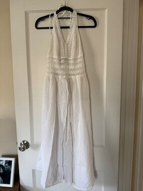 White Halter Lace Maxi Dress